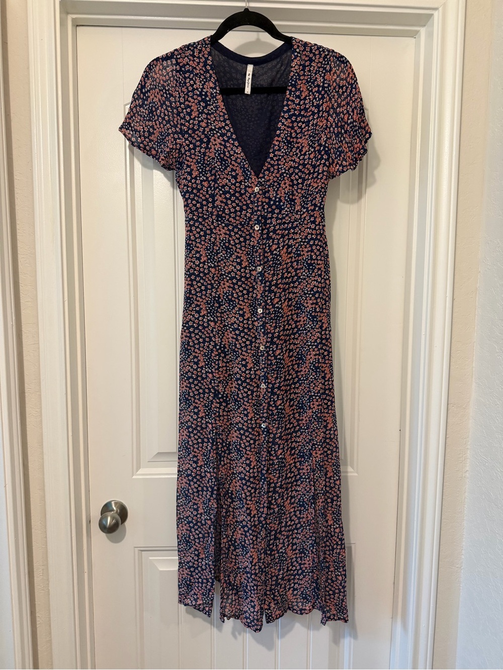Pepe Jeans Navy Midi Dress with Pink Floral Print